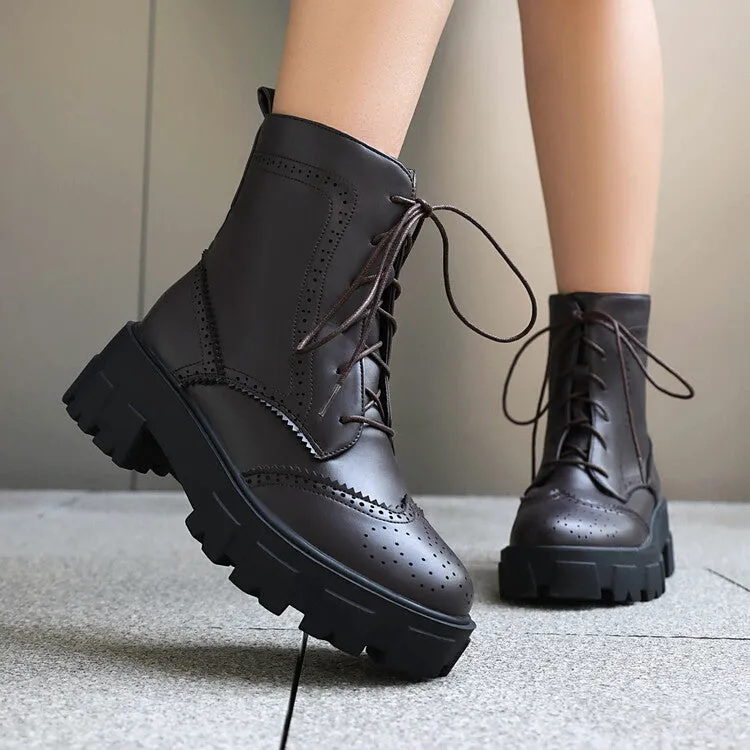 Women's Lace-Up Round Toe Flat Platform Ankle Boots