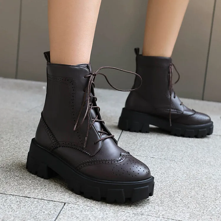 Women's Lace-Up Round Toe Flat Platform Ankle Boots