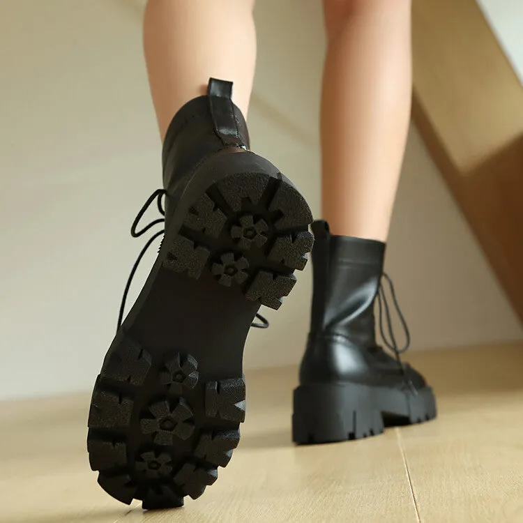 Women's Lace-Up Round Toe Flat Platform Ankle Boots