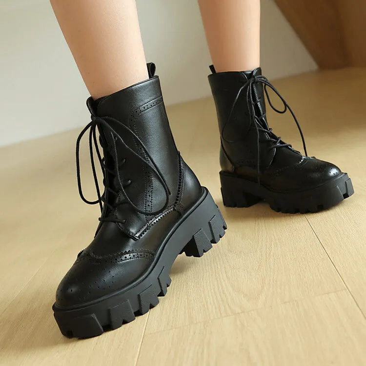 Women's Lace-Up Round Toe Flat Platform Ankle Boots