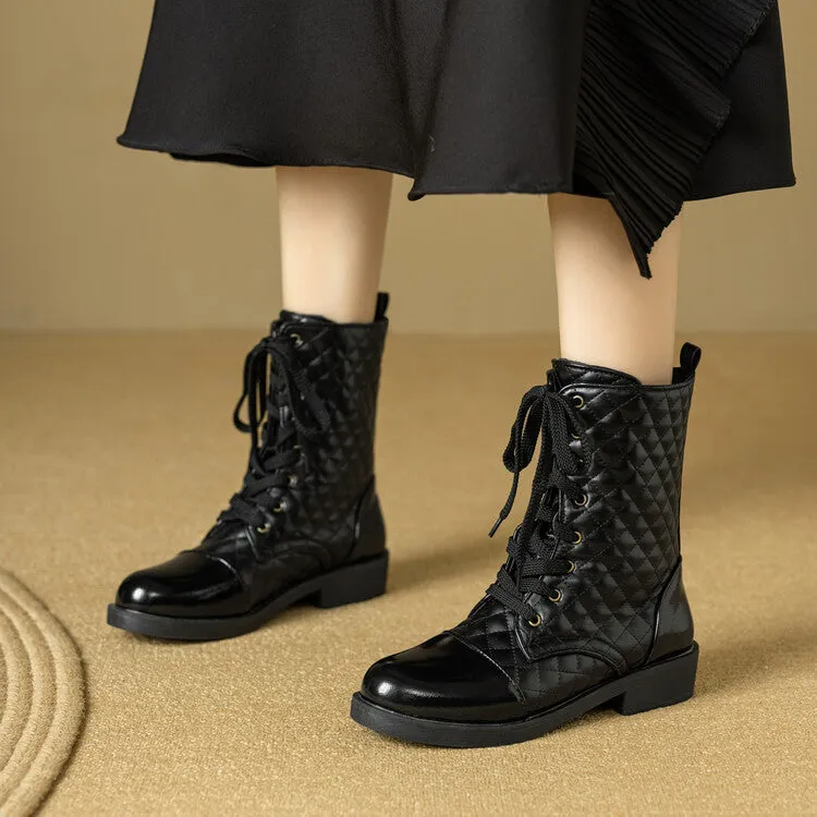 Women's Lace-Up Round Toe Flat Platform Short Boots