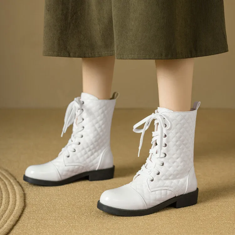 Women's Lace-Up Round Toe Flat Platform Short Boots