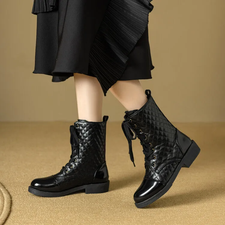 Women's Lace-Up Round Toe Flat Platform Short Boots