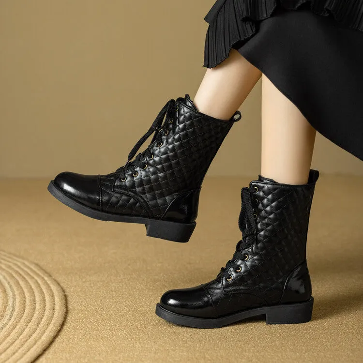 Women's Lace-Up Round Toe Flat Platform Short Boots