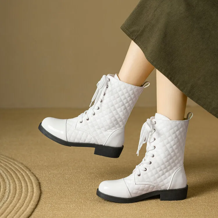 Women's Lace-Up Round Toe Flat Platform Short Boots