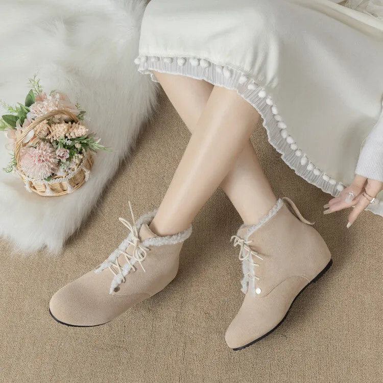 Women's Lace-Up Round Toe Increased Internal Ankle Boots