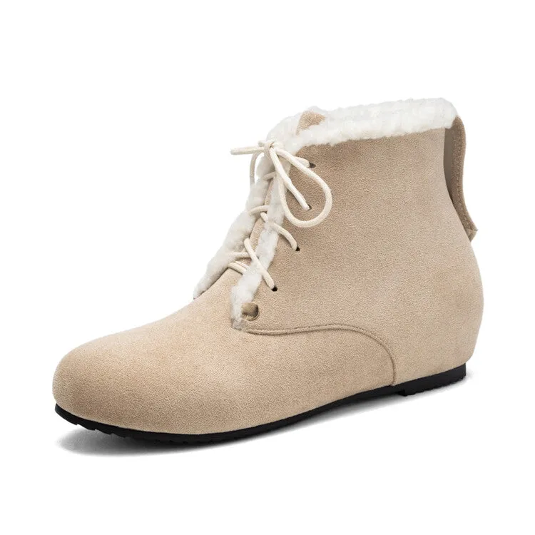 Women's Lace-Up Round Toe Increased Internal Ankle Boots