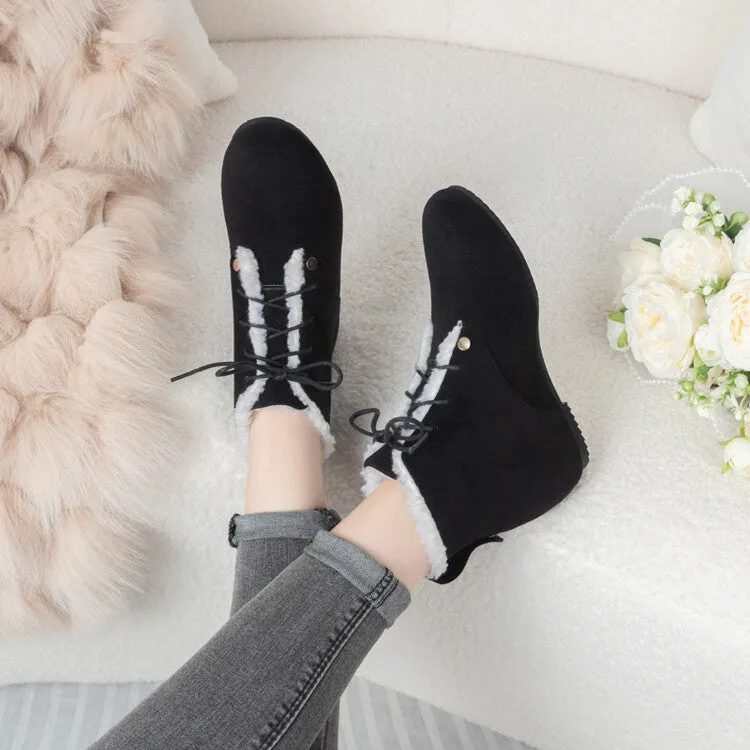 Women's Lace-Up Round Toe Increased Internal Ankle Boots