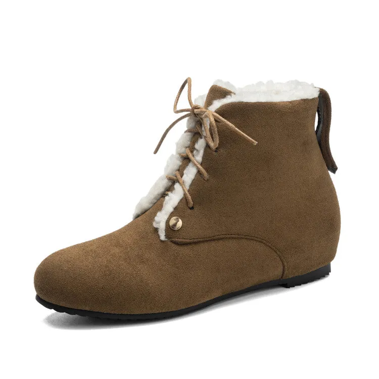 Women's Lace-Up Round Toe Increased Internal Ankle Boots