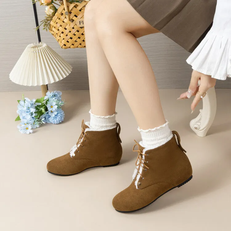 Women's Lace-Up Round Toe Increased Internal Ankle Boots