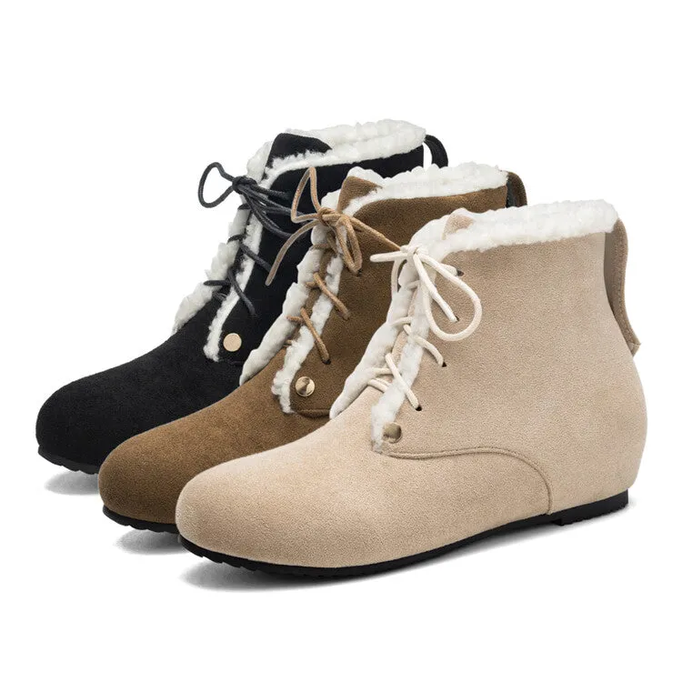 Women's Lace-Up Round Toe Increased Internal Ankle Boots