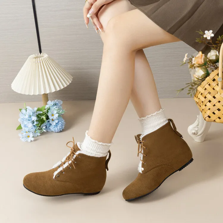 Women's Lace-Up Round Toe Increased Internal Ankle Boots