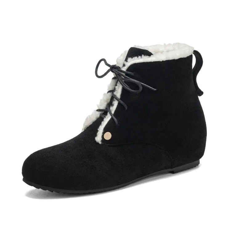 Women's Lace-Up Round Toe Increased Internal Ankle Boots