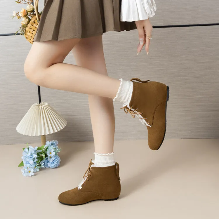 Women's Lace-Up Round Toe Increased Internal Ankle Boots