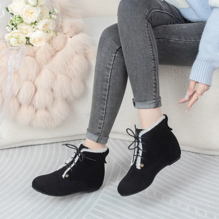 Women's Lace-Up Round Toe Increased Internal Ankle Boots