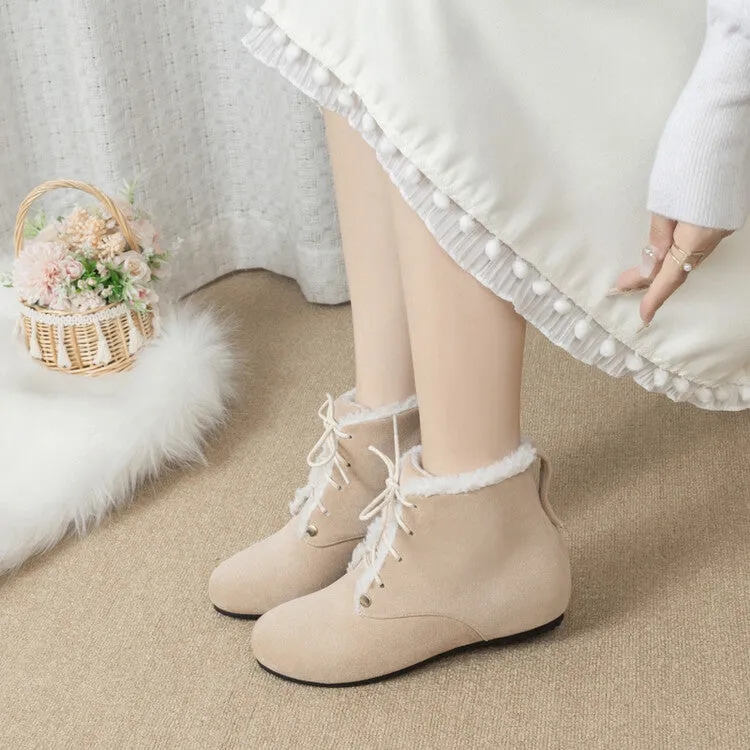 Women's Lace-Up Round Toe Increased Internal Ankle Boots