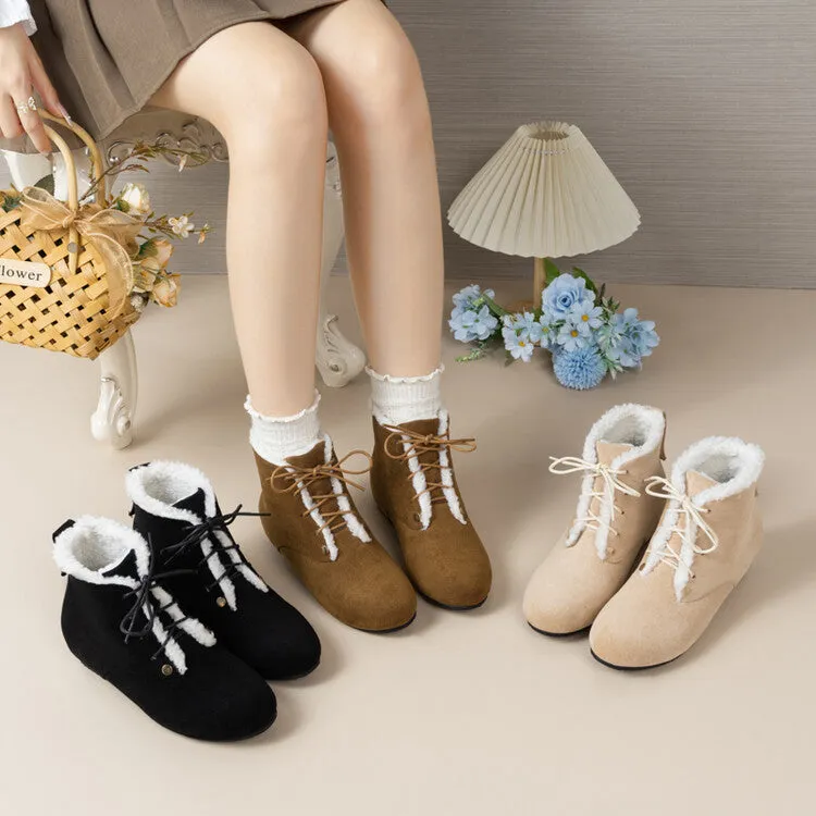 Women's Lace-Up Round Toe Increased Internal Ankle Boots