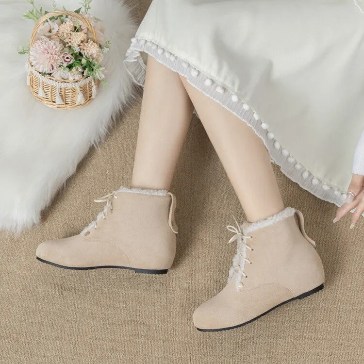 Women's Lace-Up Round Toe Increased Internal Ankle Boots