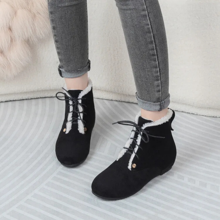 Women's Lace-Up Round Toe Increased Internal Ankle Boots