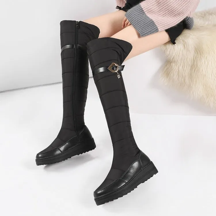 Women's Leather Waterproof Rhinestones Wedge Heels Down Over the Knee Boots for Winter