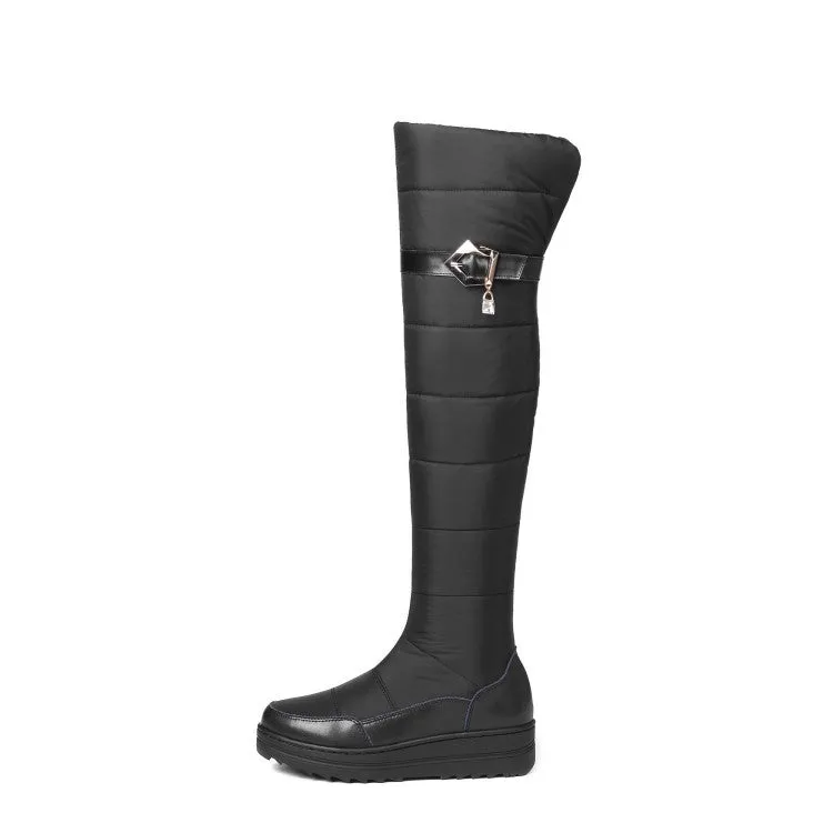 Women's Leather Waterproof Rhinestones Wedge Heels Down Over the Knee Boots for Winter