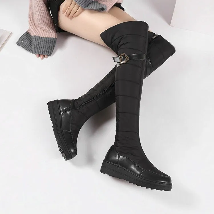 Women's Leather Waterproof Rhinestones Wedge Heels Down Over the Knee Boots for Winter