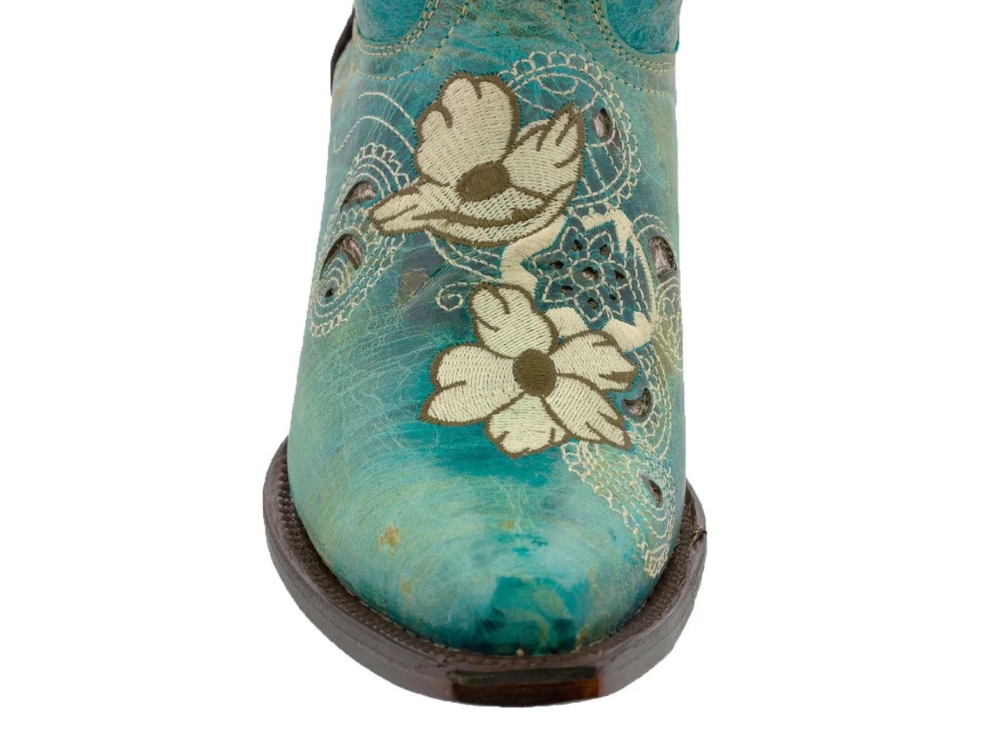 Womens Noruega Turquoise Leather Cowboy Boots Floral - Snip Toe