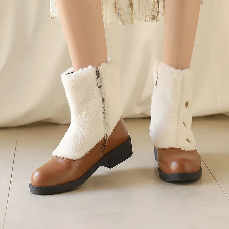 Women's Patchwork Rivets Round Toe Low Heel Short Boots