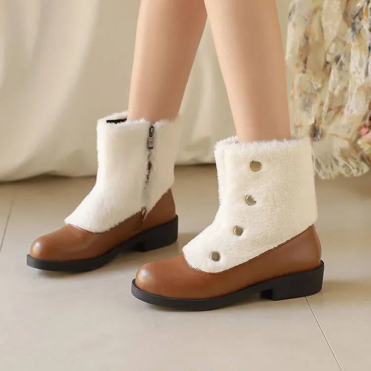 Women's Patchwork Rivets Round Toe Low Heel Short Boots