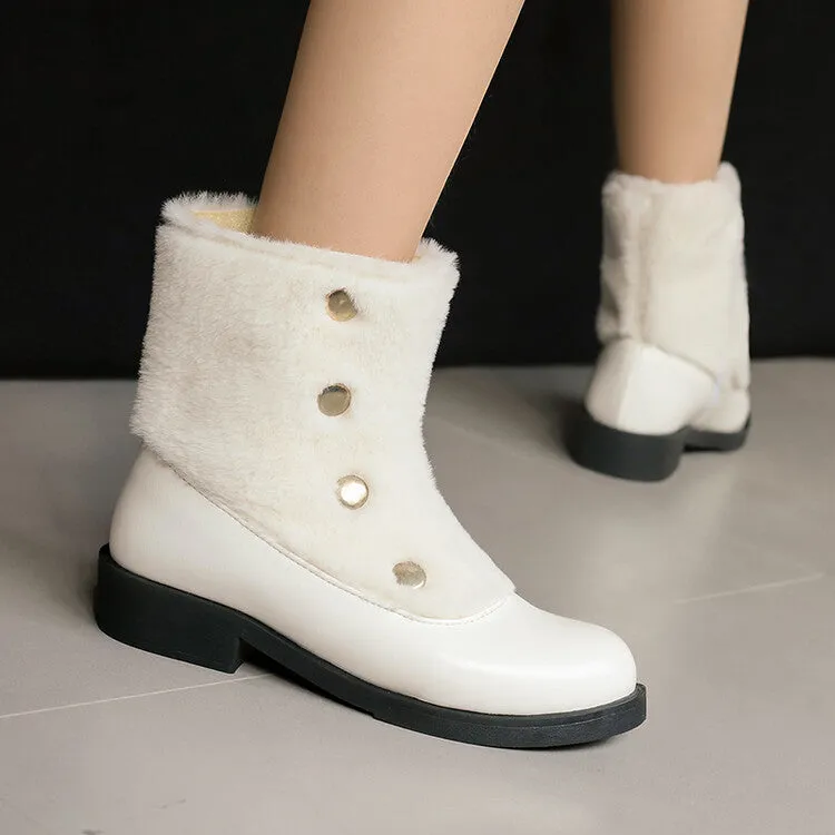 Women's Patchwork Rivets Round Toe Low Heel Short Boots