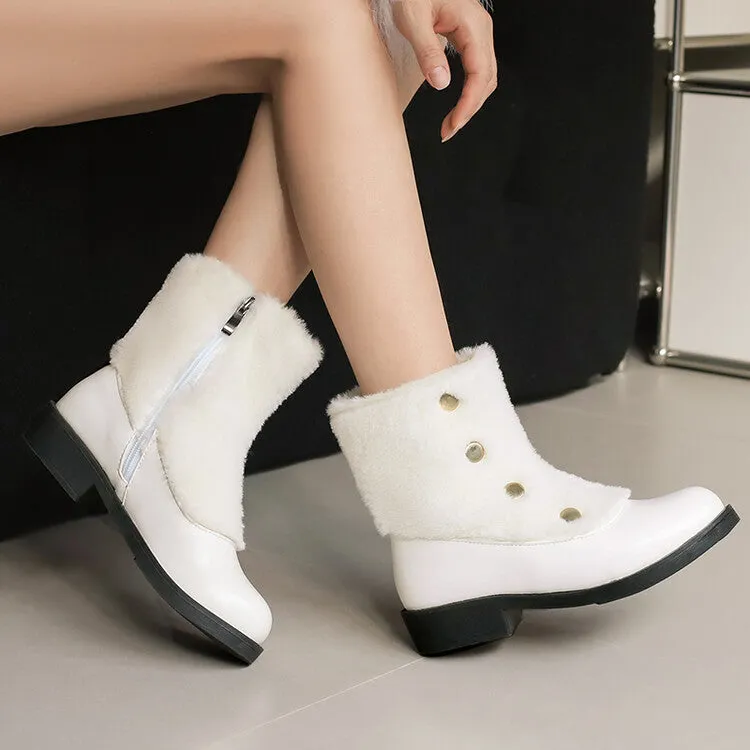 Women's Patchwork Rivets Round Toe Low Heel Short Boots