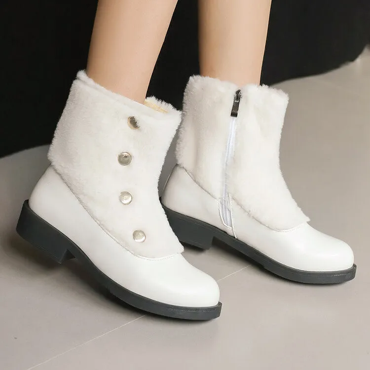 Women's Patchwork Rivets Round Toe Low Heel Short Boots