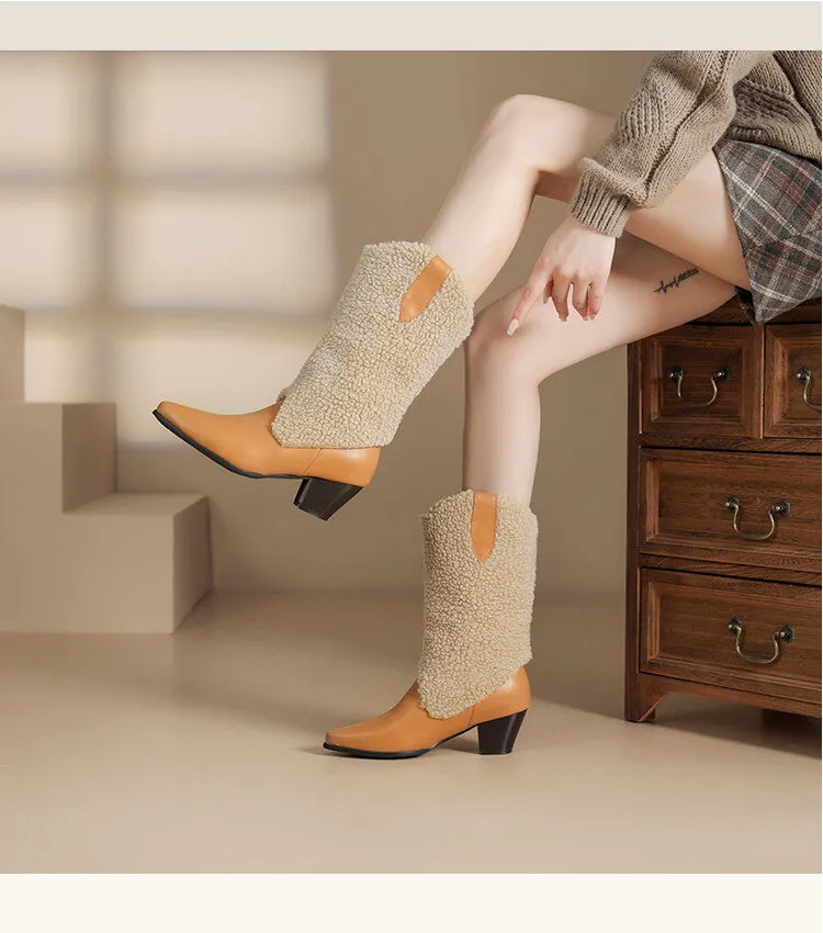 Women's Pointed Toe Mid-Calf Square Heel Western Boots