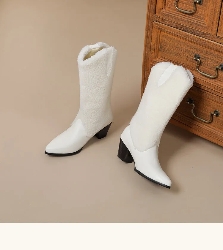 Women's Pointed Toe Mid-Calf Square Heel Western Boots