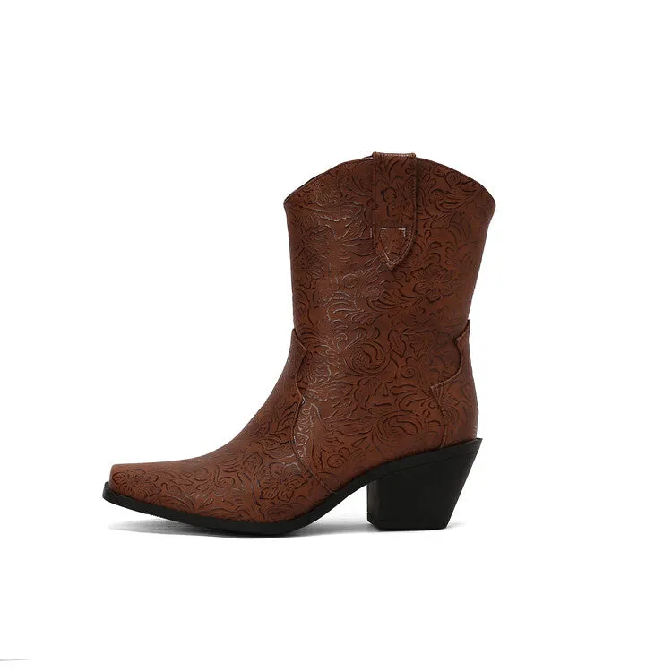 Women's Pointed Toe Square Heel Western Mid-calf Boots