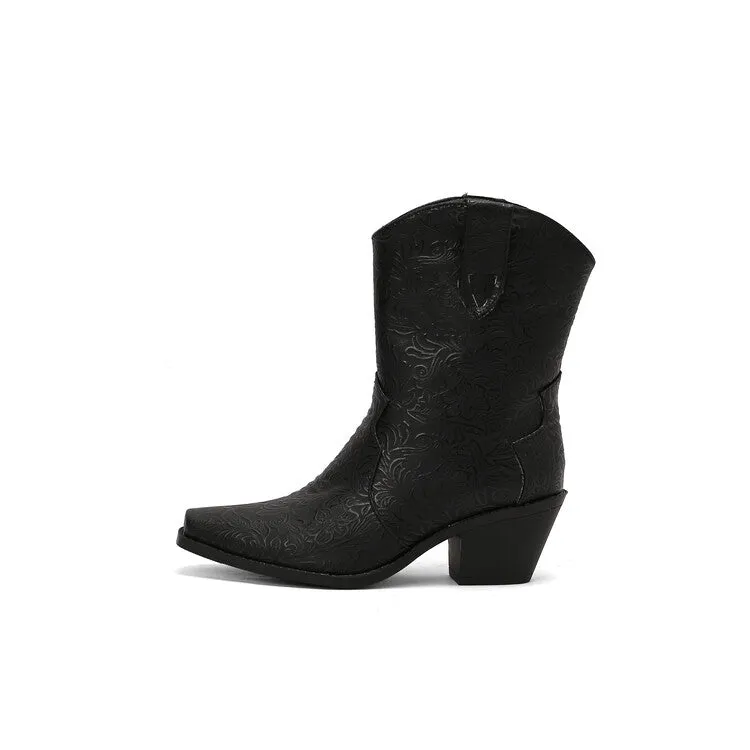 Women's Pointed Toe Square Heel Western Mid-calf Boots