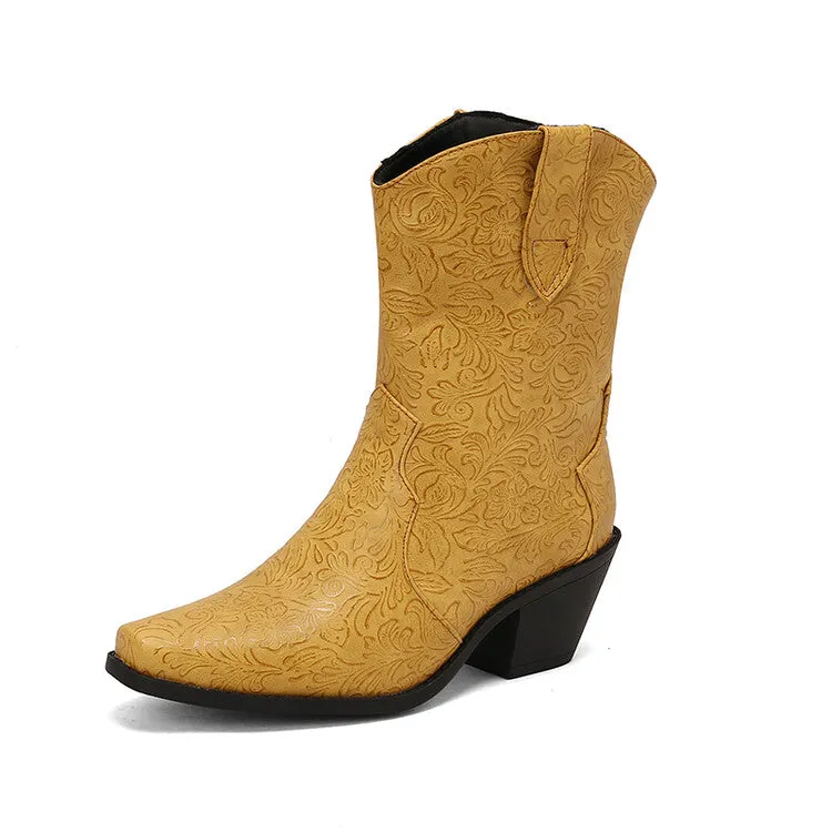 Women's Pointed Toe Square Heel Western Mid-calf Boots