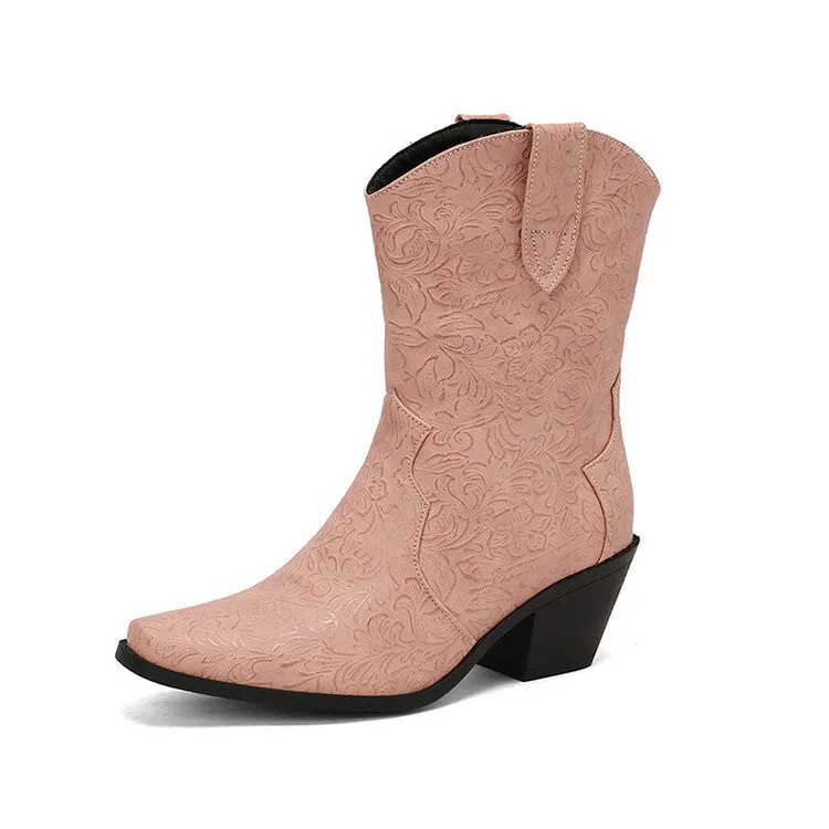 Women's Pointed Toe Square Heel Western Mid-calf Boots