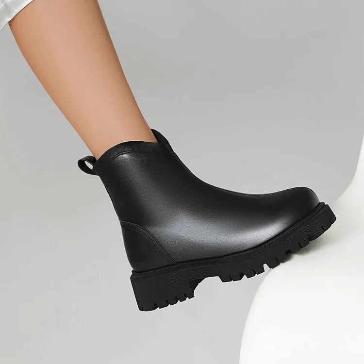 Women's Round Toe Flat Platform Short Boots