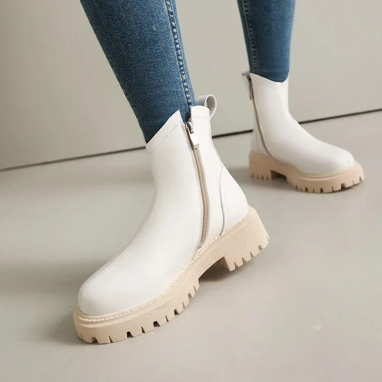 Women's Round Toe Flat Platform Short Boots