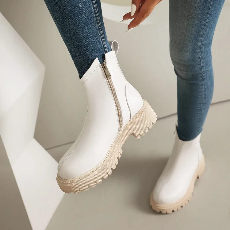 Women's Round Toe Flat Platform Short Boots