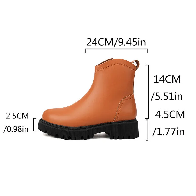 Women's Round Toe Flat Platform Short Boots