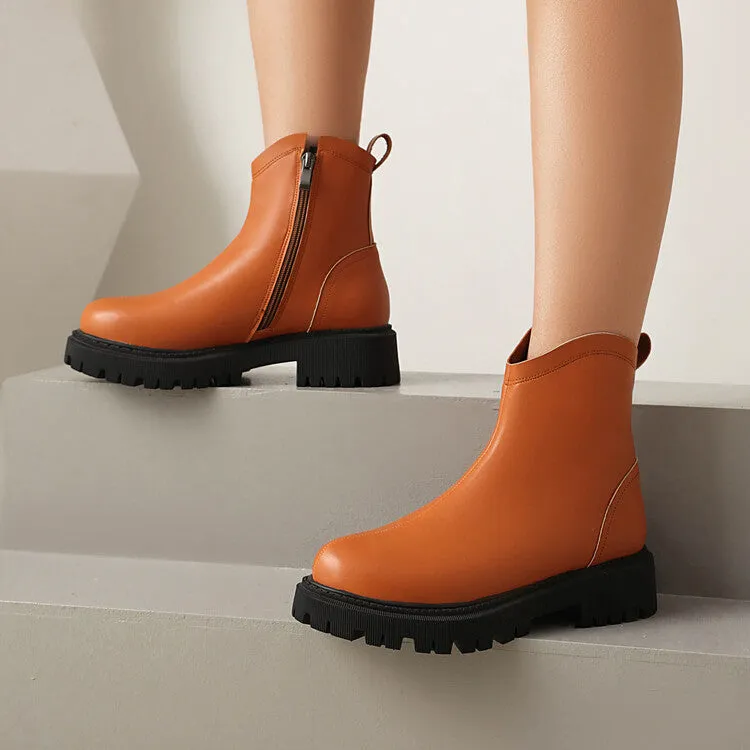 Women's Round Toe Flat Platform Short Boots