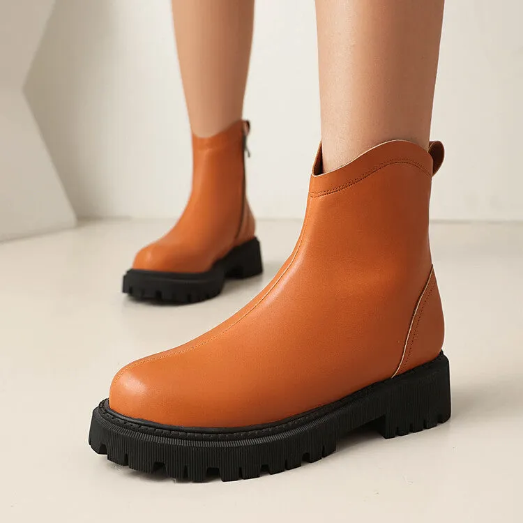 Women's Round Toe Flat Platform Short Boots