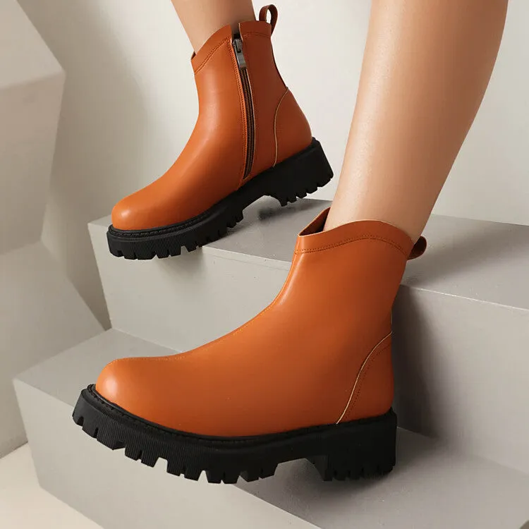 Women's Round Toe Flat Platform Short Boots