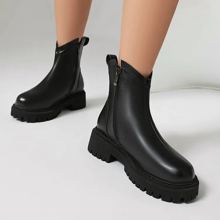 Women's Round Toe Flat Platform Short Boots