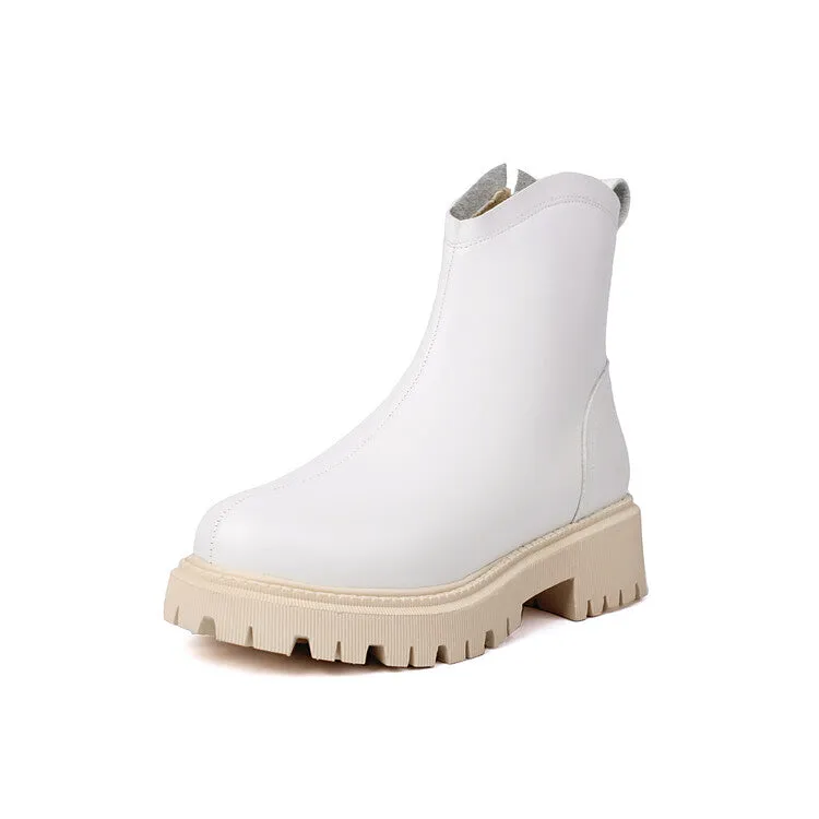 Women's Round Toe Flat Platform Short Boots