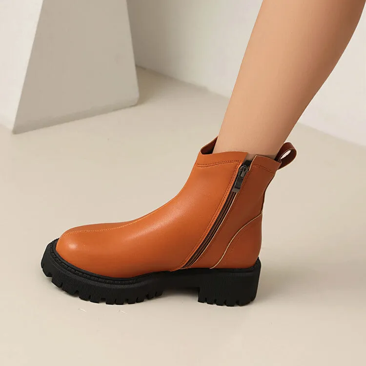 Women's Round Toe Flat Platform Short Boots