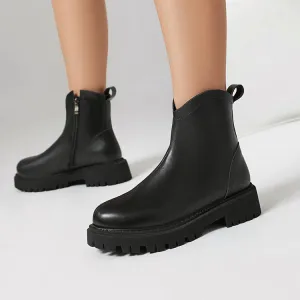 Women's Round Toe Flat Platform Short Boots