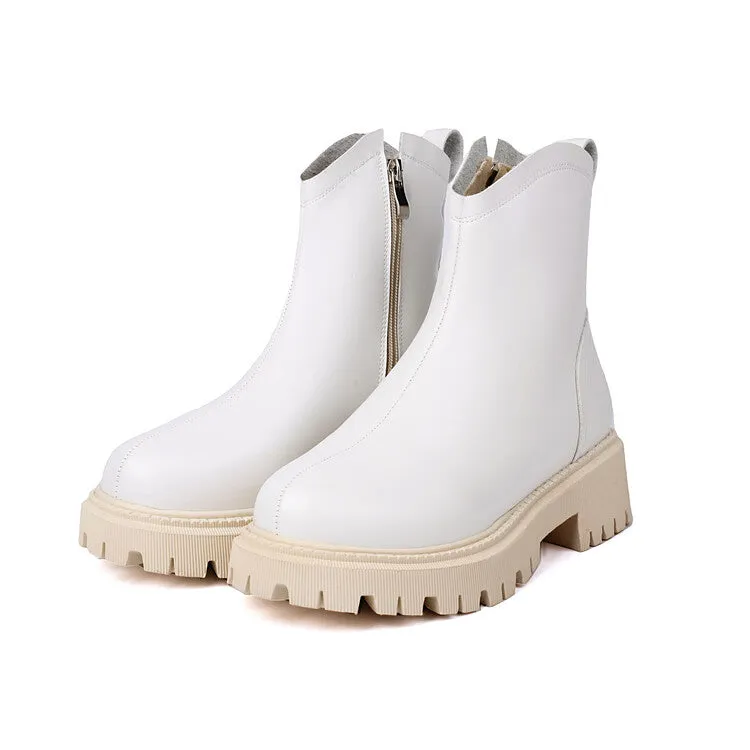 Women's Round Toe Flat Platform Short Boots